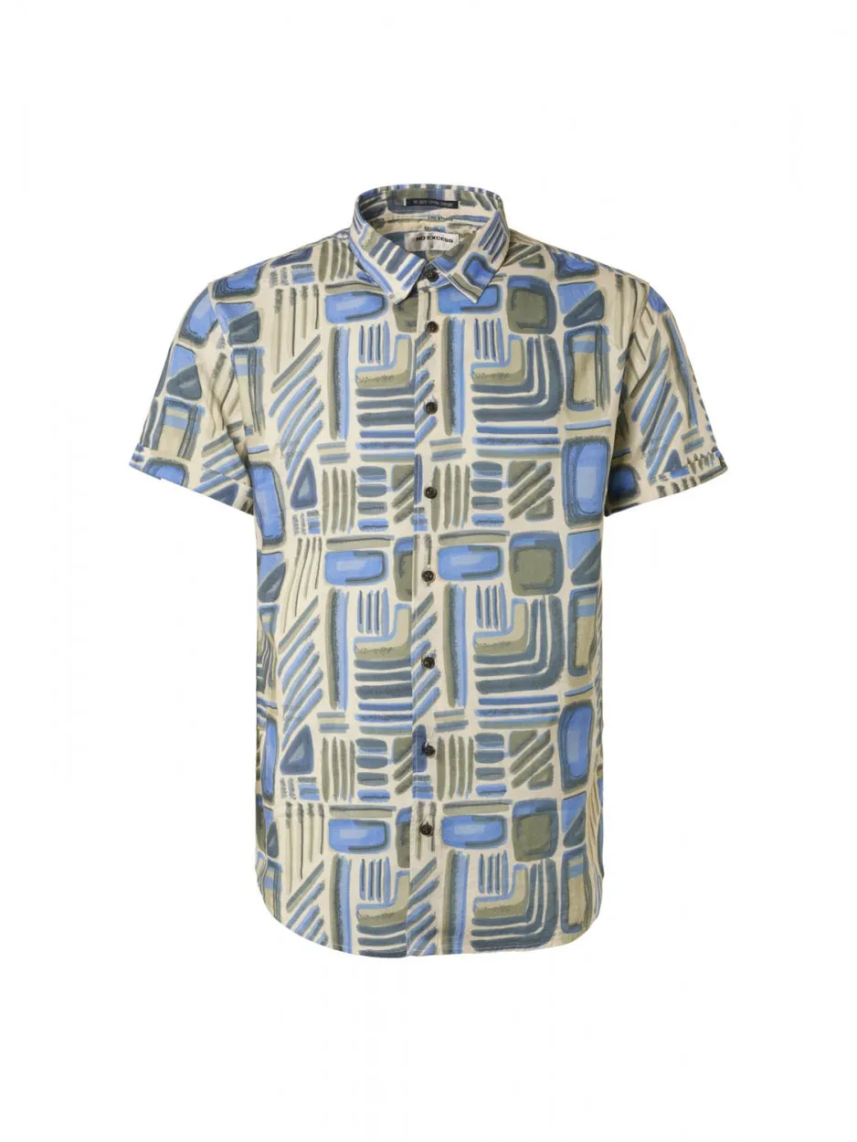Shirt Short Sleeve Allover Printed | Washed Blue