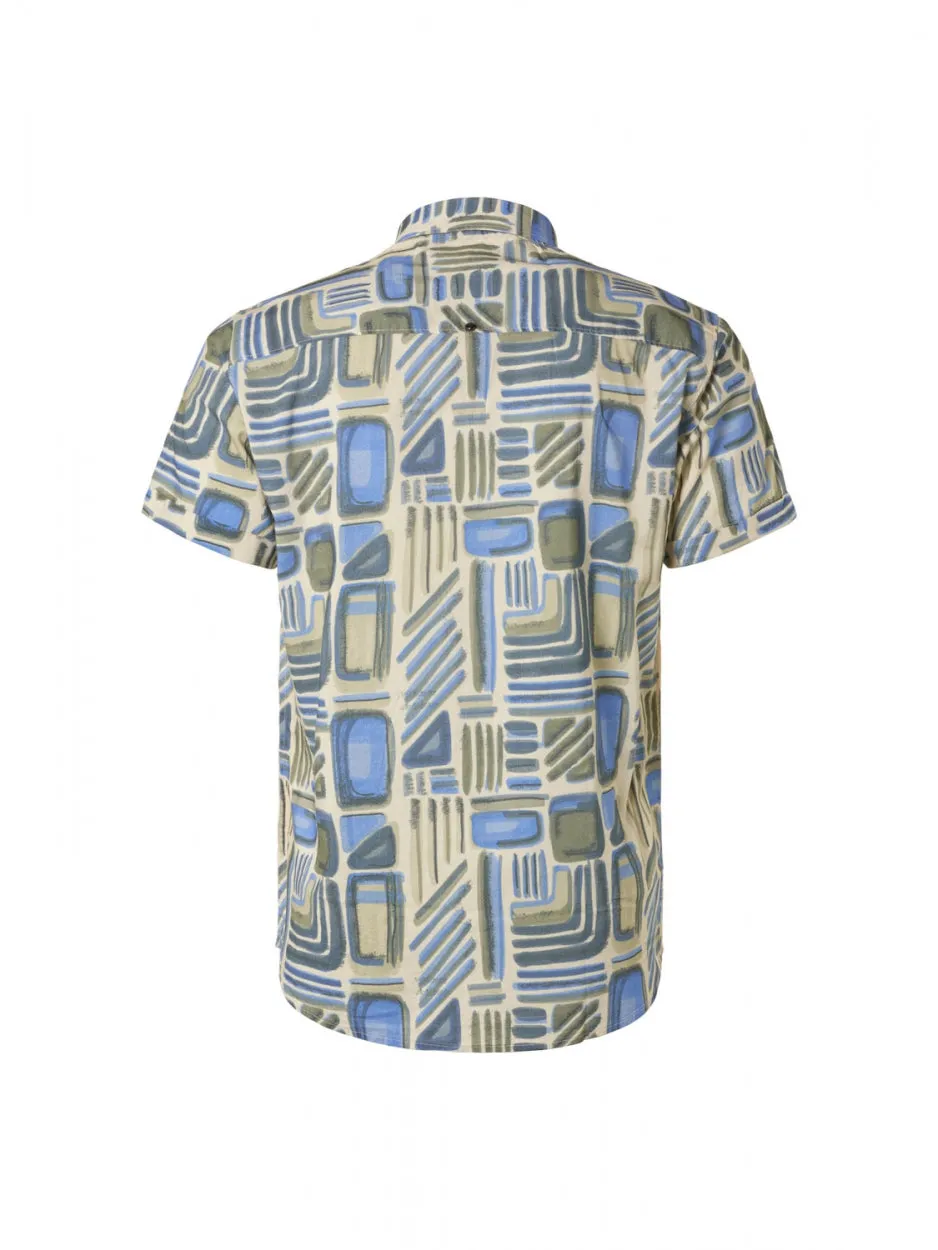 Shirt Short Sleeve Allover Printed | Washed Blue