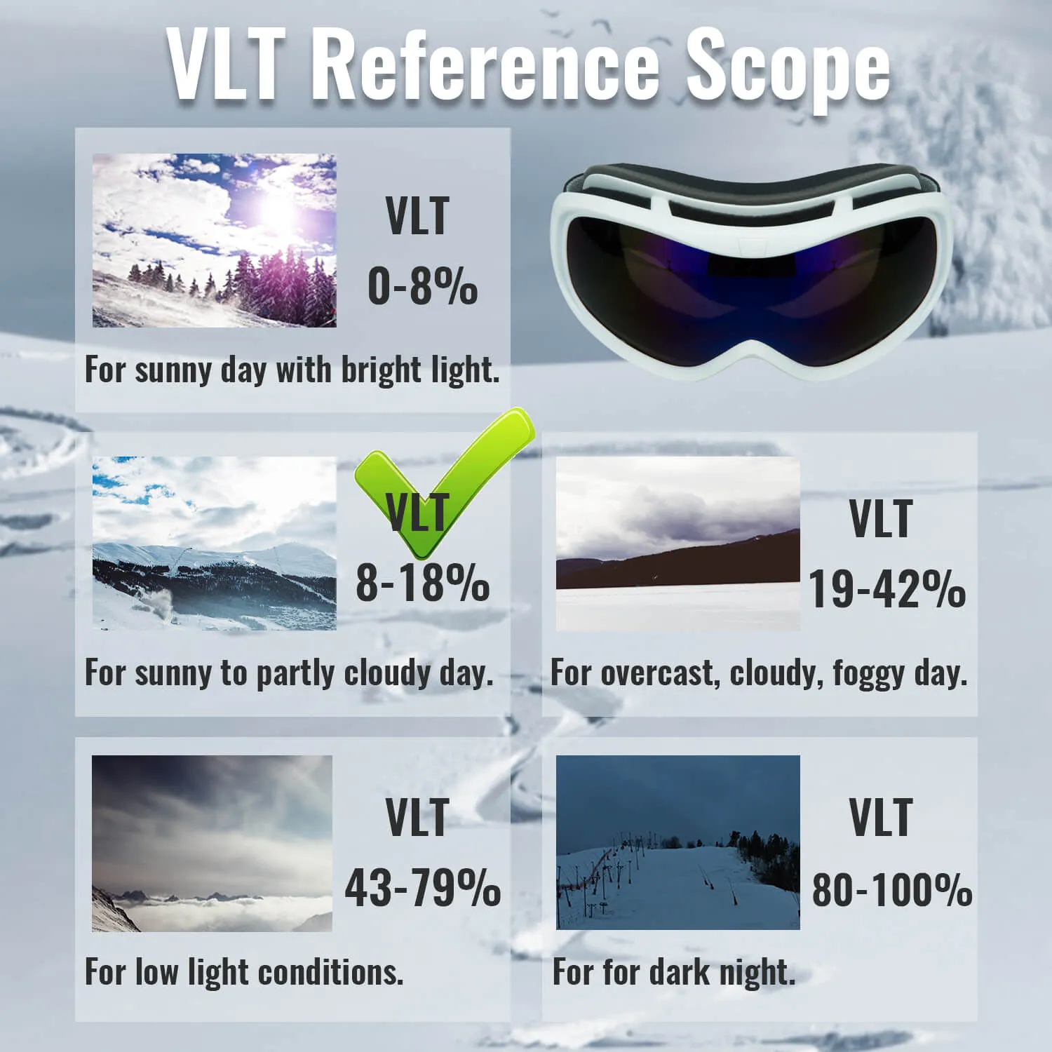 Kiroro Ski Goggles for Glasses with White Frame - OTG Snow Goggles