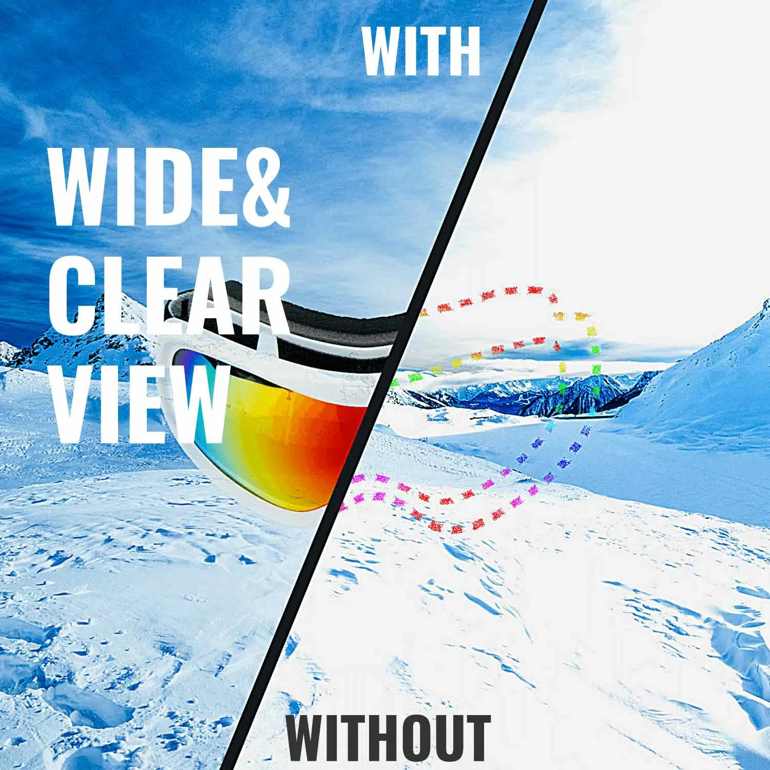 Kiroro Ski Goggles for Glasses with White Frame - OTG Snow Goggles