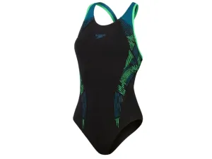 Speedo Placement Plasticol Laneback Ladies Swimsuit (Black/Green)