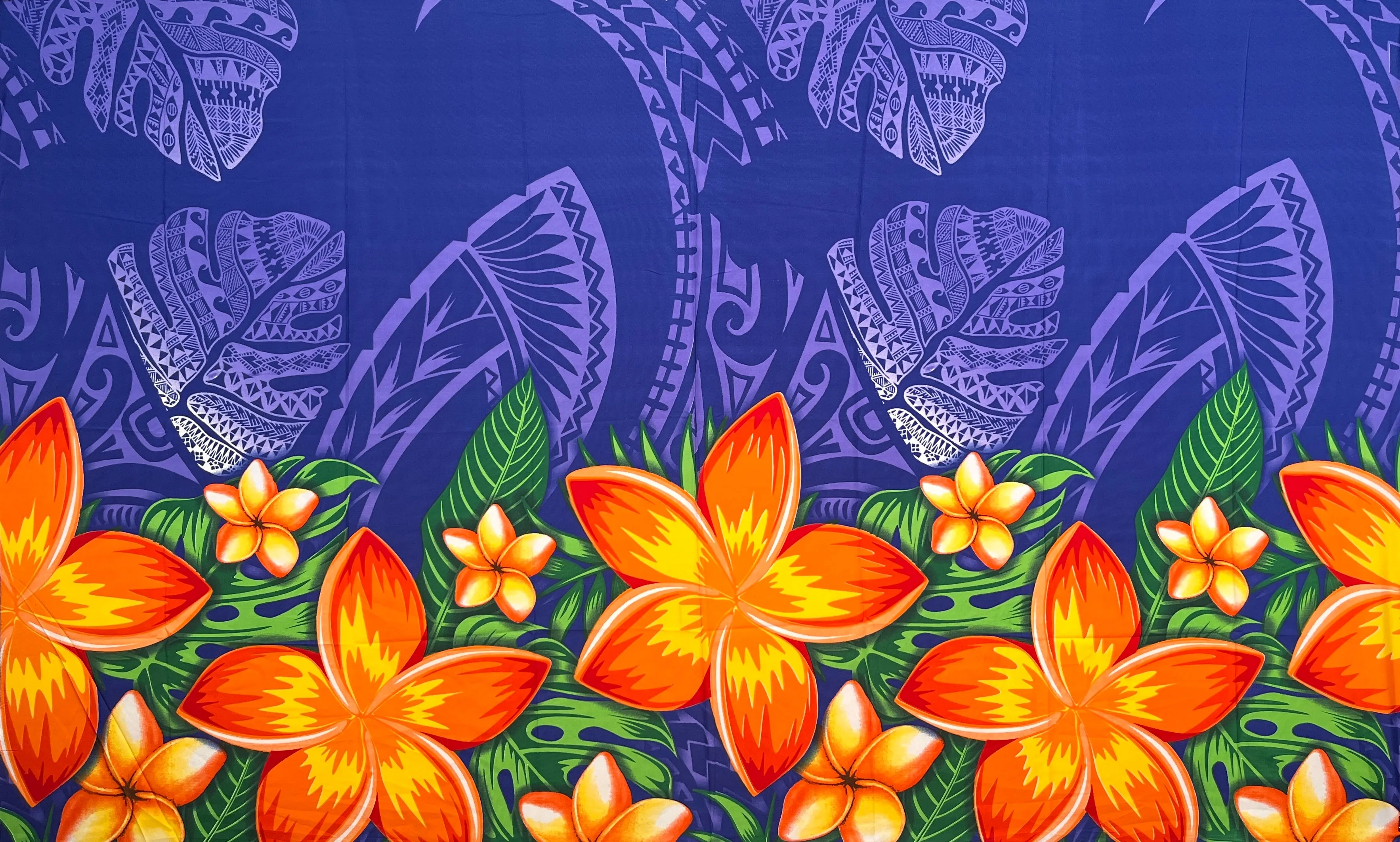 Tribal Tattoo Monstera leaves w/ Plumerias Sarong
