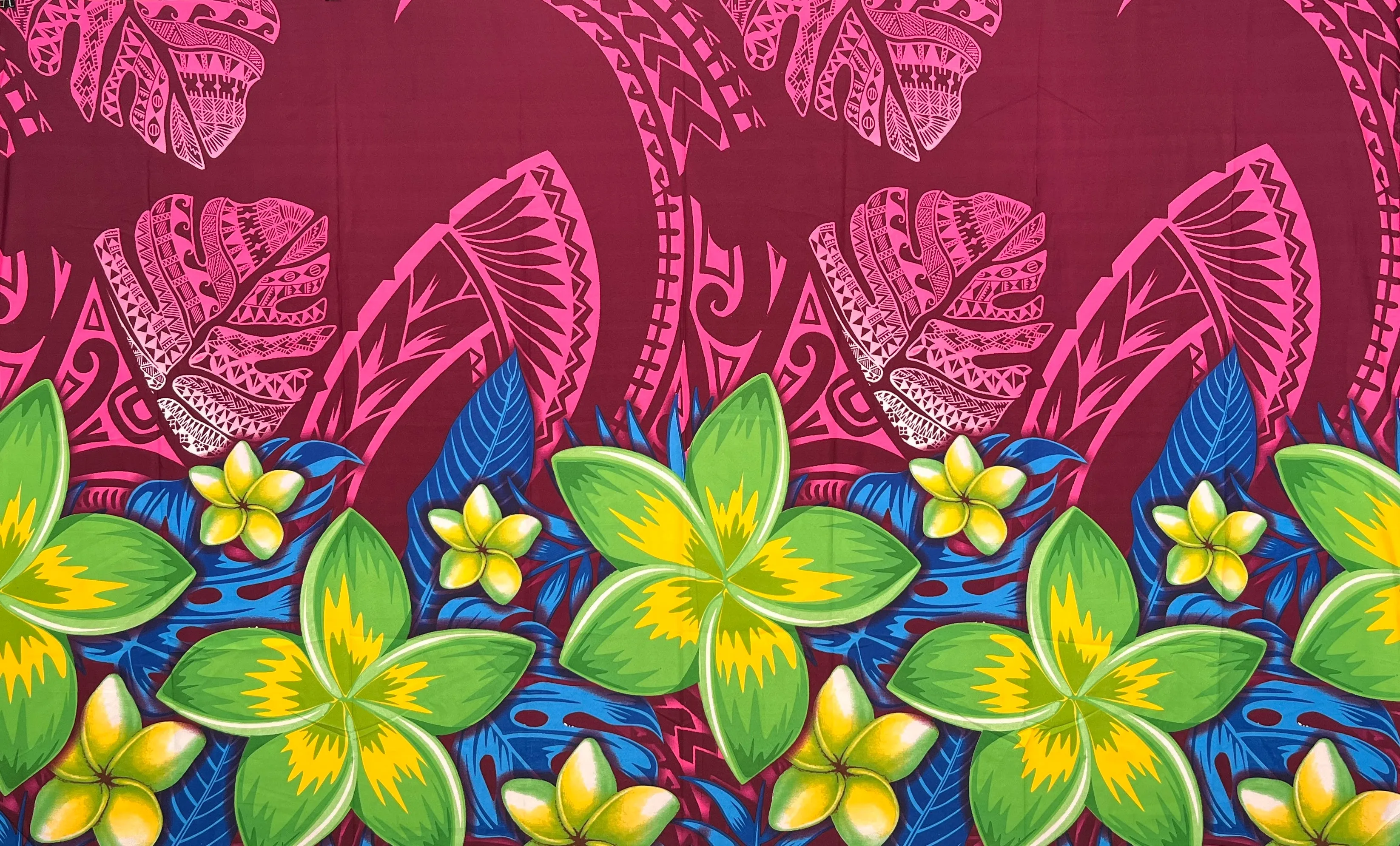 Tribal Tattoo Monstera leaves w/ Plumerias Sarong