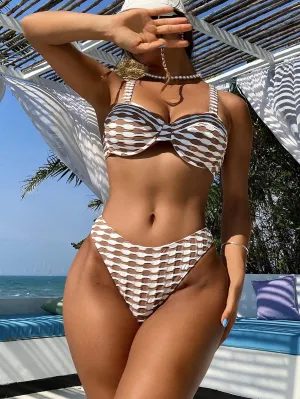 Women's Clashing Colors Bikini Set - Brown Two-Piece Bathing Suit