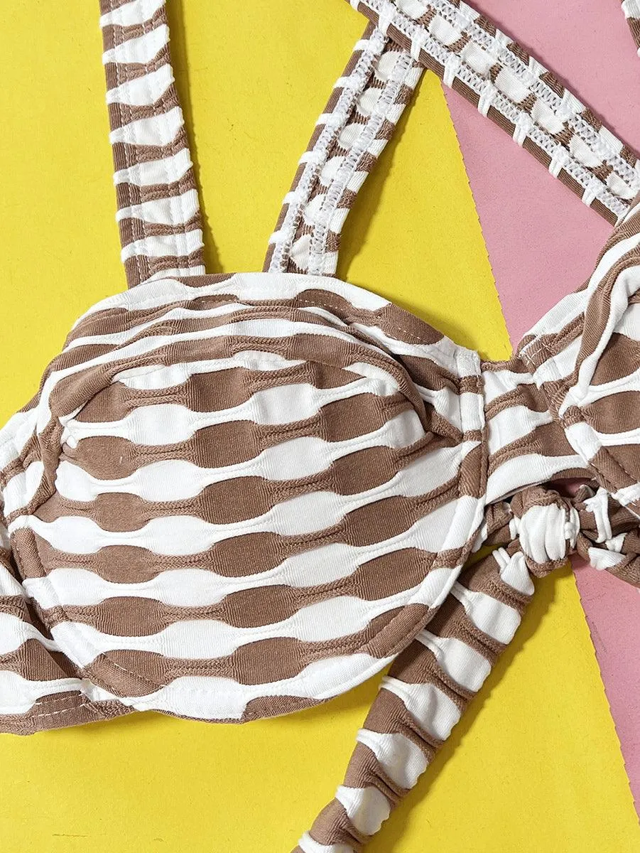 Women's Clashing Colors Bikini Set - Brown Two-Piece Bathing Suit