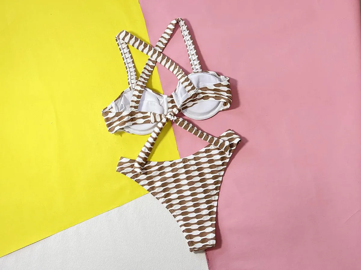 Women's Clashing Colors Bikini Set - Brown Two-Piece Bathing Suit
