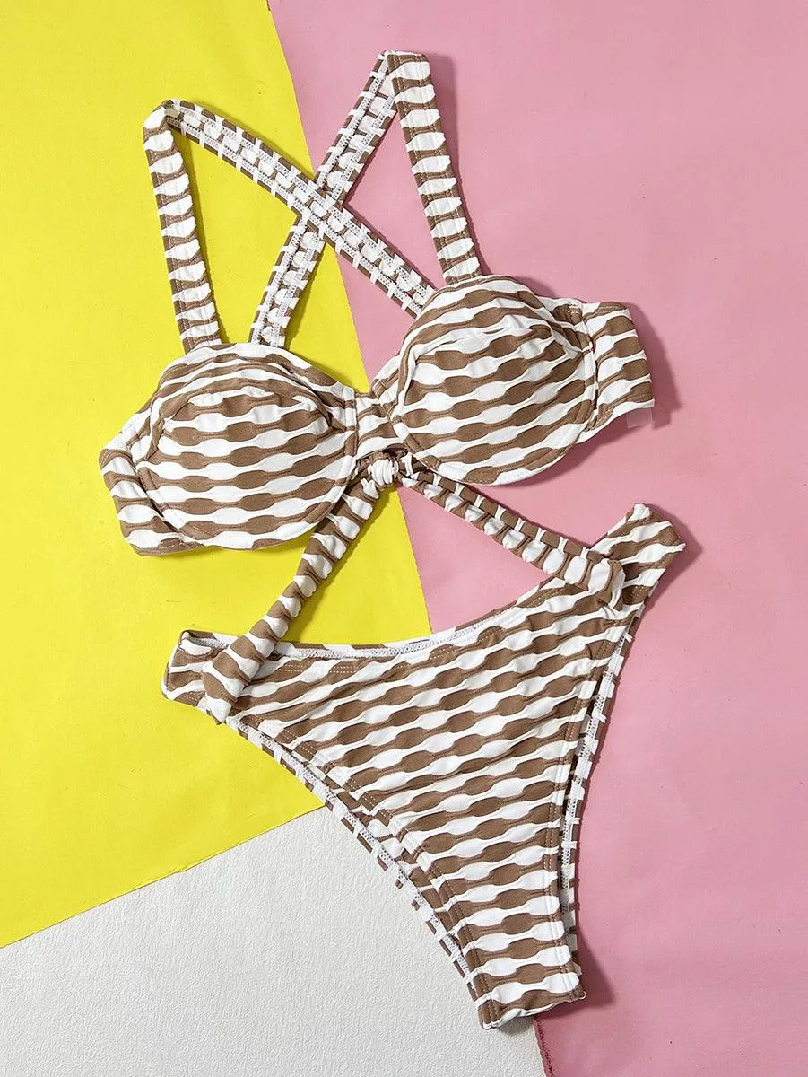Women's Clashing Colors Bikini Set - Brown Two-Piece Bathing Suit