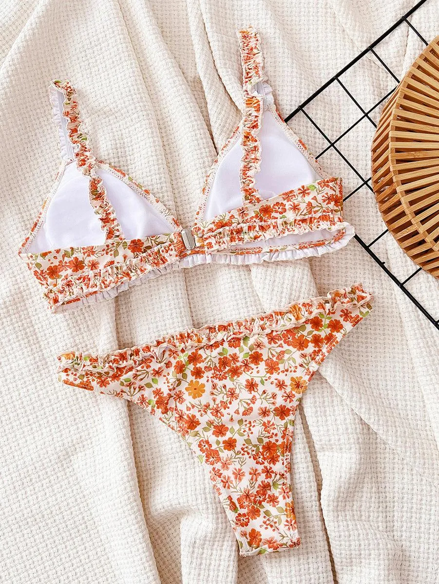 Women's Sexy Chrysanthemum Bikini Set - Floral Beachwear