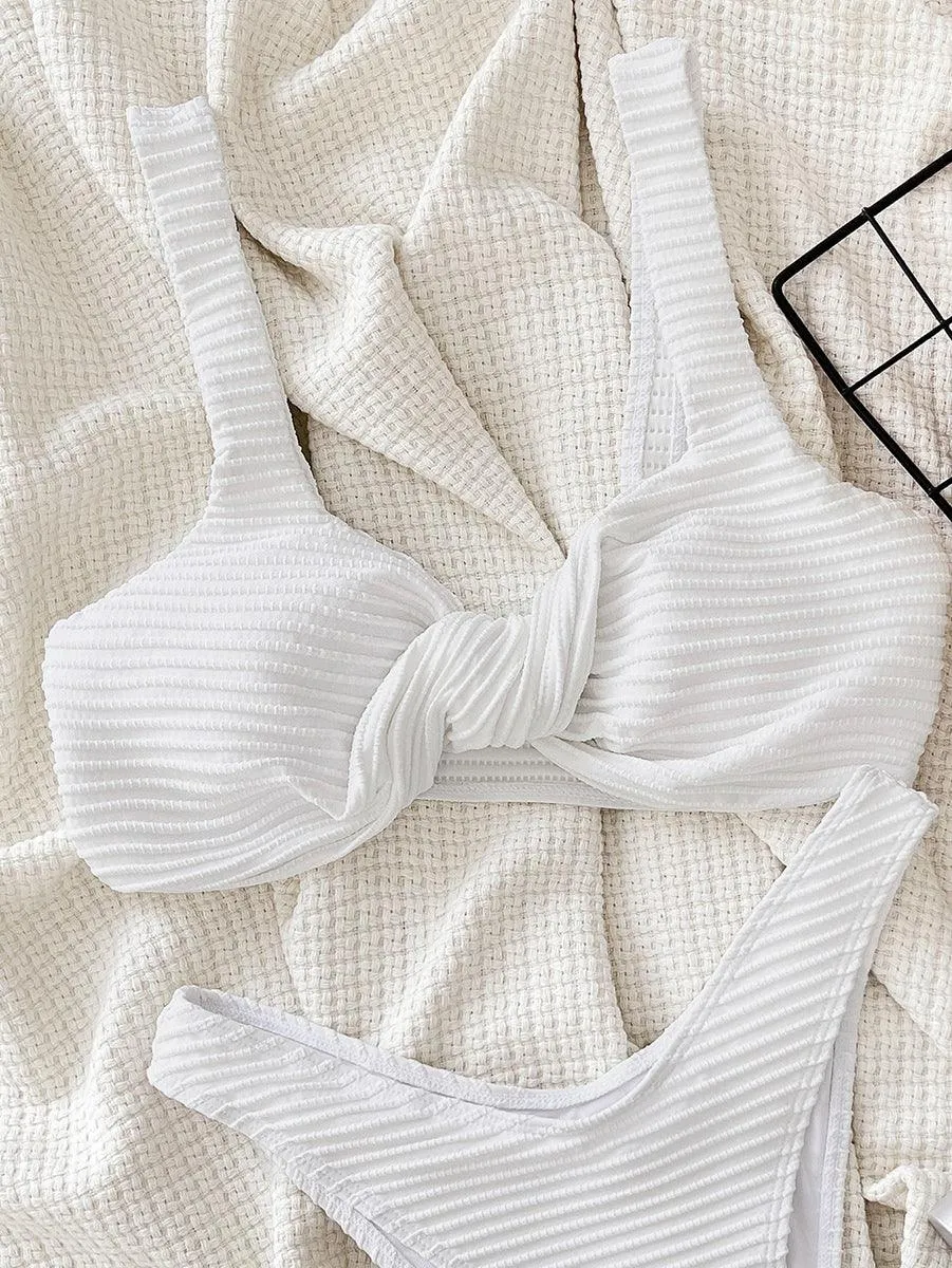 Women's Sexy Jacquard Bikini Set - Stylish White Bathing Suit